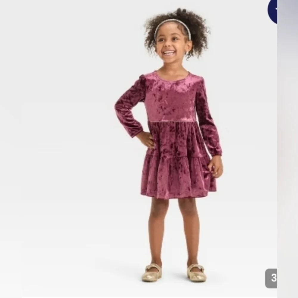 OshKosh B'gosh Toddler Girls' Long Sleeve Velvet Dress - Burgundy